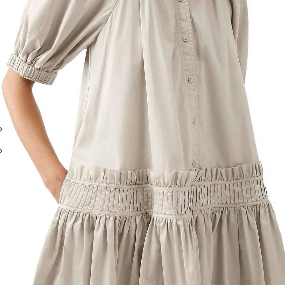 NWOT. Aje Novella Mini Smock Dress. Stylish Beige Dress with Ruffle Hem - Picture 2 of 13